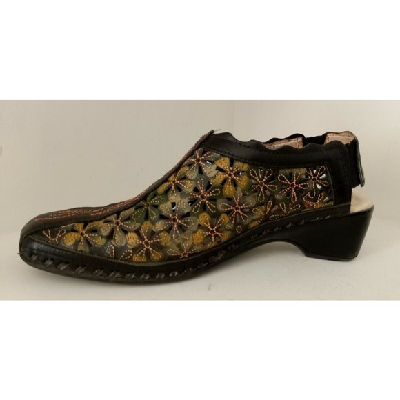 Pikolinos Romano Black Green Floral Cutout Slip-On Shoes Size EU 36 US 5.5 6 - Picture 4 of 9
